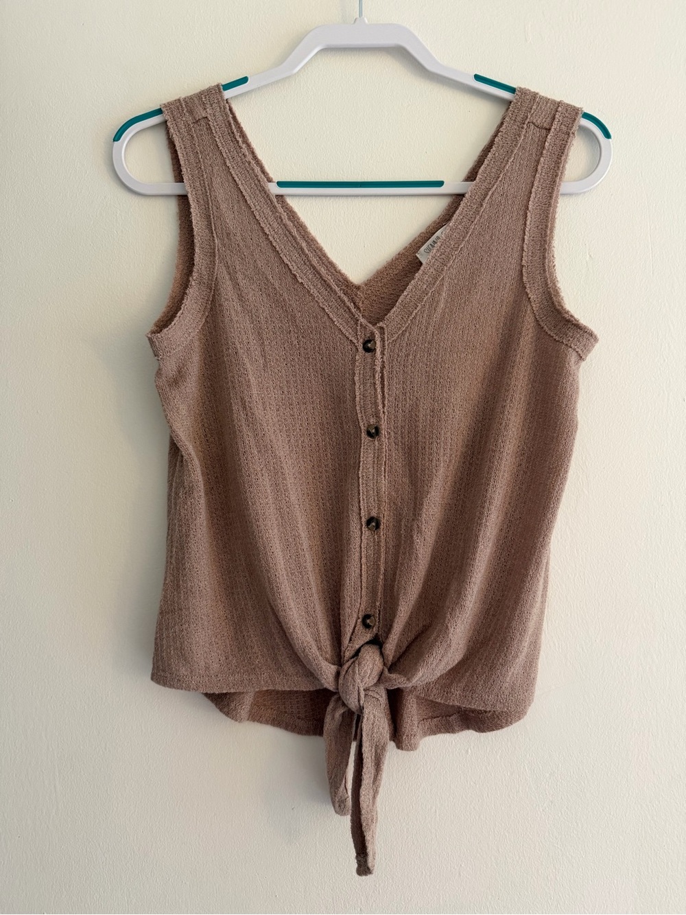 Sienna Sky Taupe Button-Front Tie Hem Tank